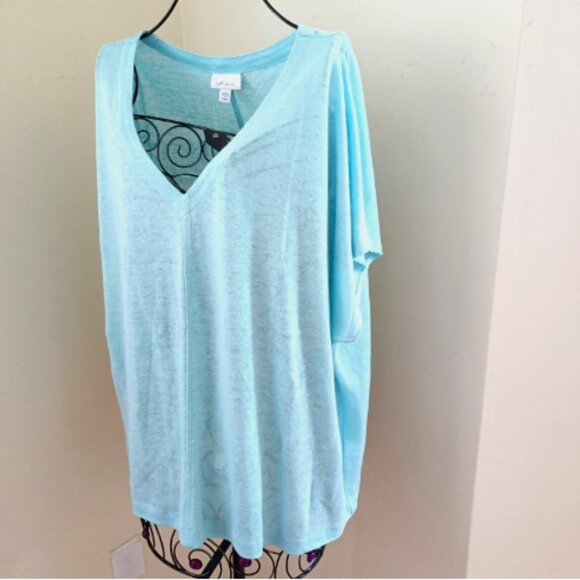 NWT J. Jill Love Linen Knit Top Lightweight Oversized V-neck size 1X Aqua Blue - Picture 4 of 16